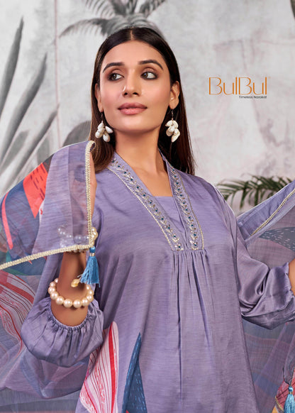 Shama Women’s Silk Kurta Set in Peach and Purple with Dupatta – Festive Wear Outfit