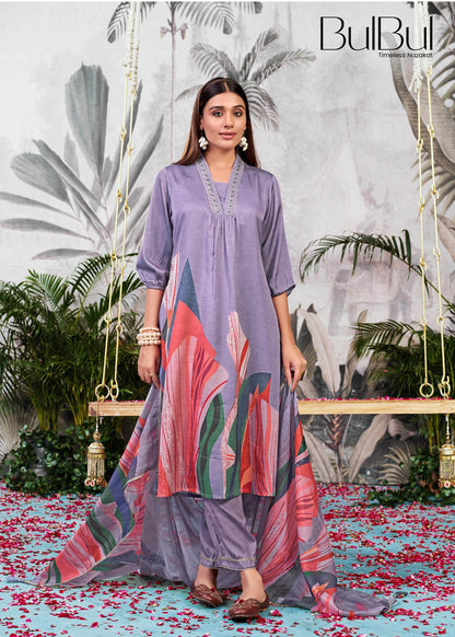 Shama Women’s Silk Kurta Set in Peach and Purple with Dupatta – Festive Wear Outfit