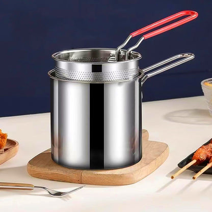 Small Deep Frying Pot With Strainer Basket (2 Pc Set) - warehousetech13
