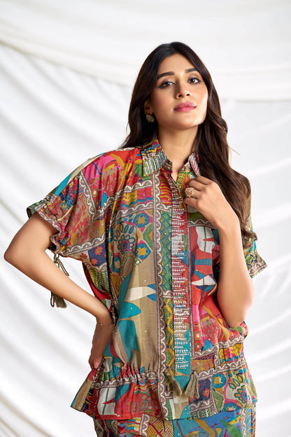 Kate Beige & Brown Chanderi Co-Ord Set - Elegant Modal Fabric Ethnic Wear