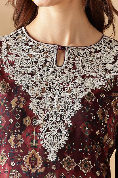 Stylish Anjali Rayon Kurta Set in Wine and Teal with Dupatta