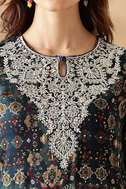 Stylish Anjali Rayon Kurta Set in Wine and Teal with Dupatta