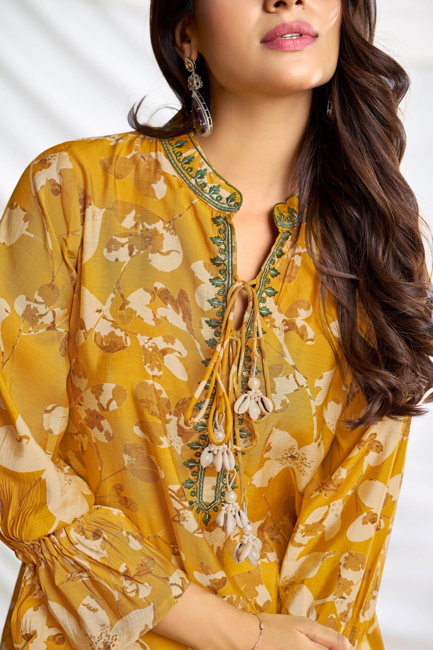 Preha Women's Mustard & Fuchsia Chanderi Co-Ord Set – Premium Silk Fabric