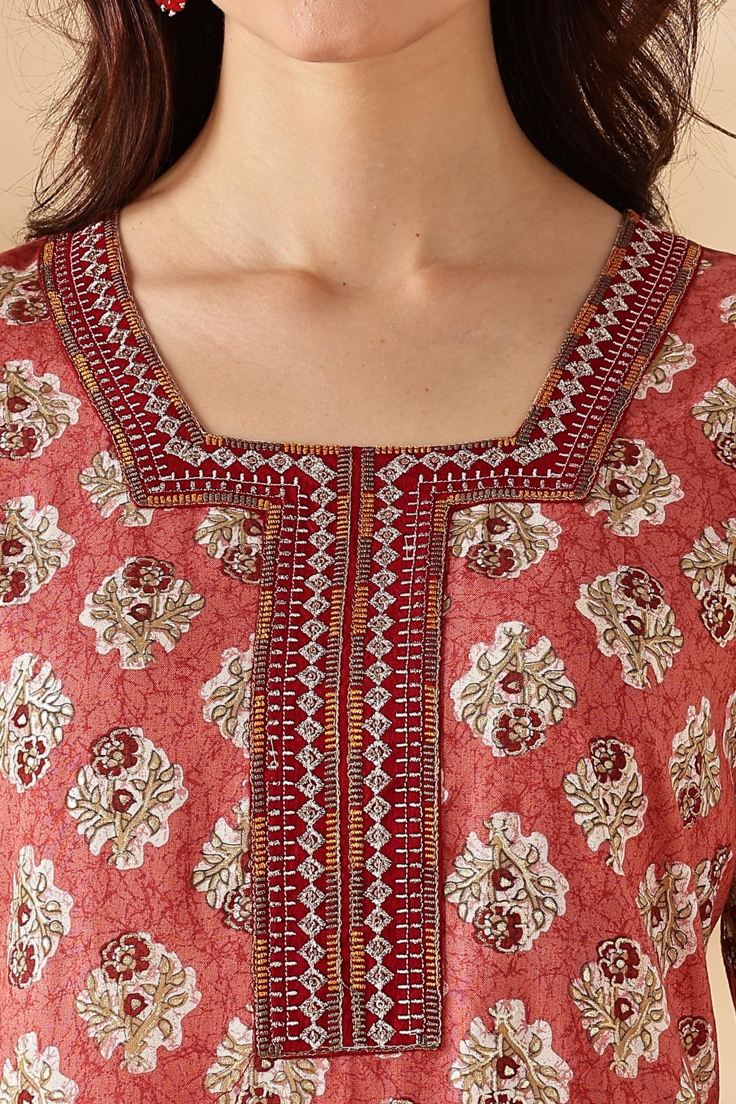 BulBul Shamaira Printed Grey & Rust Rayon Salwar Suit - Lightweight, Stylish Ethnic Wear for Women