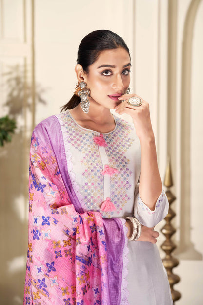 Bhumi Elegant Off-White & Black Silk Kurta Set with Dupatta for Women | Ethnic Festive Wear - warehousetech13