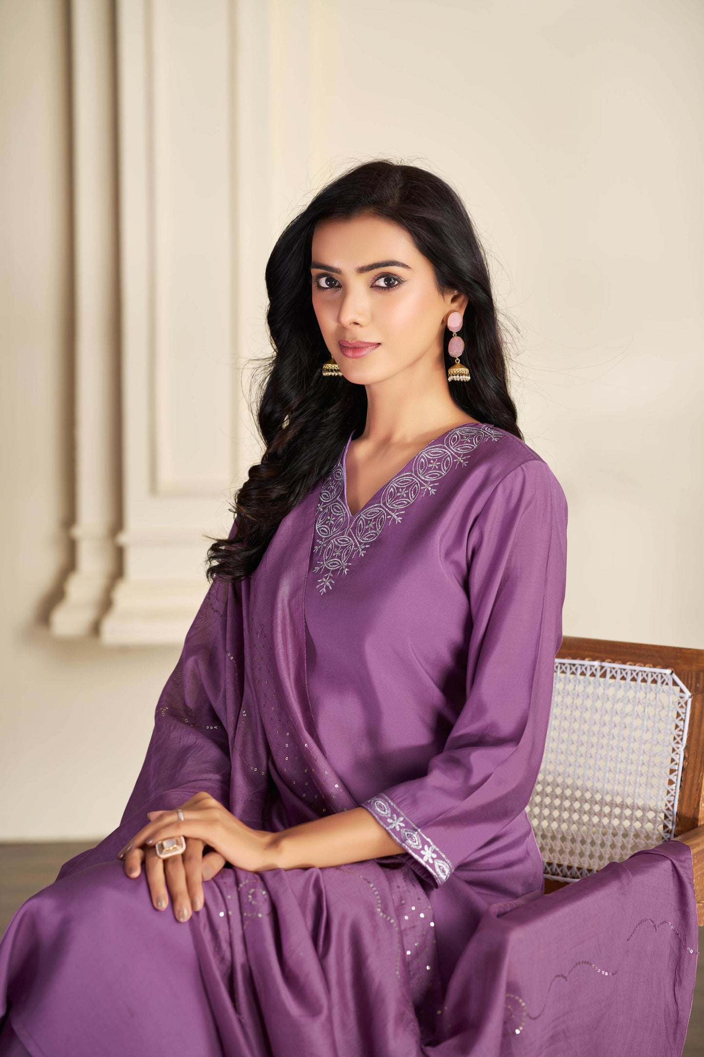 Mira Rust & Purple Silk Kurta Set with Dupatta – Elegant Festive Ethnic Wear for Women