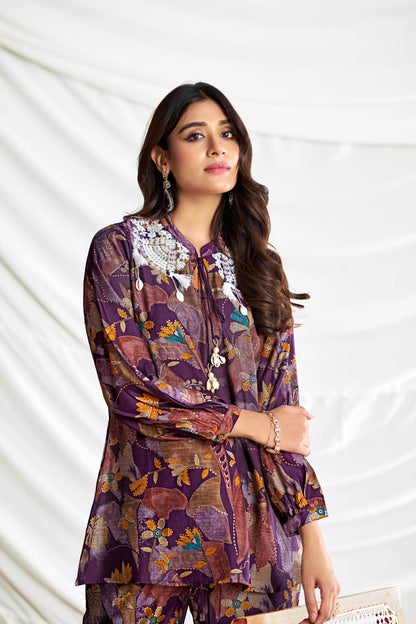 Nilisha Purple & Teal Chanderi Co-Ord Set – Premium Lightweight Ethnic Wear for Women