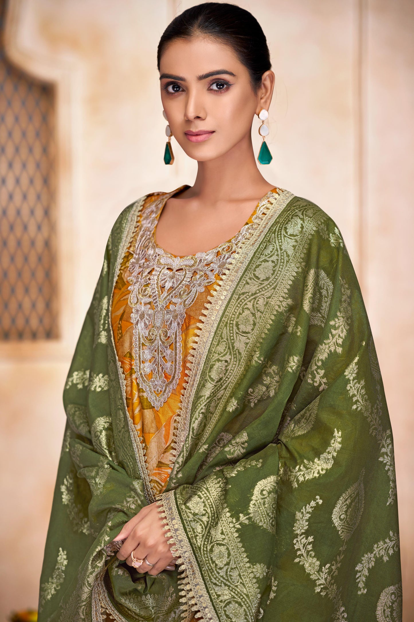 Rashmi Printed Fuchsia And Mustard Kurta Set with Dupatta – Chanderi Silk, Ethnic Wear for Women - warehousetech13