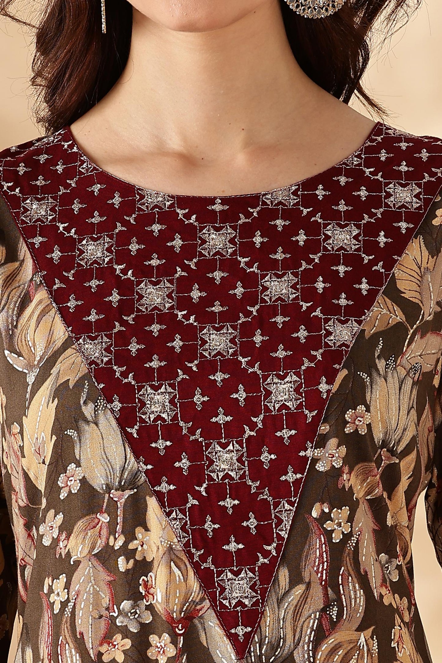 BulBul Areba Printed Wine & Olive Rayon Salwar Suit for Women – Elegant Ethnic Wear Set