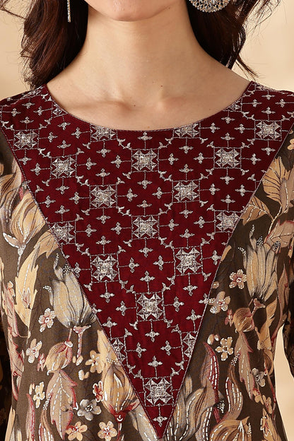 BulBul Areba Printed Wine & Olive Rayon Salwar Suit for Women – Elegant Ethnic Wear Set