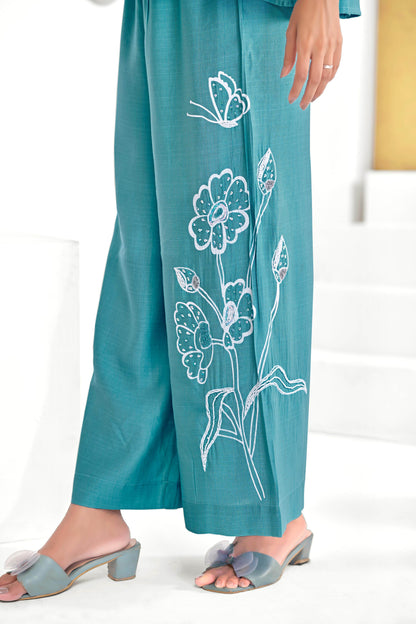 Nira Iceblue & Black Two-Piece Co-Ord Set for Women