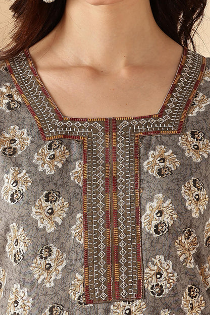 BulBul Shamaira Printed Grey & Rust Rayon Salwar Suit - Lightweight, Stylish Ethnic Wear for Women