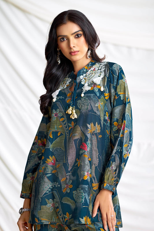 Nilisha Purple & Teal Chanderi Co-Ord Set – Premium Lightweight Ethnic Wear for Women