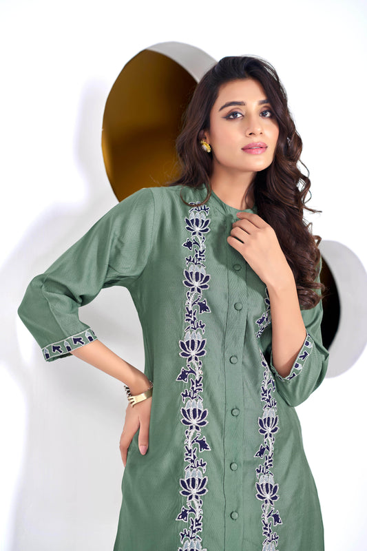 Deepti Olive & Purple Modal Chanderi Co-Ord Set for Women