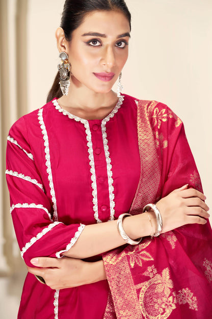 Almina Navy & Red Silk Kurta Set with Dupatta | Festive Ethnic Wear for Women