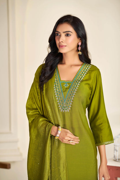 Tapasya Silk Purple and Green Kurta Set with Dupatta | Elegant Festive Wear for Women