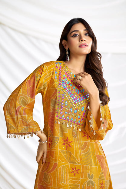 Ashka Chanderi Co-Ord Set in Fuschia & Mustard – Elegant Ethnic Wear, Lightweight & Stylish