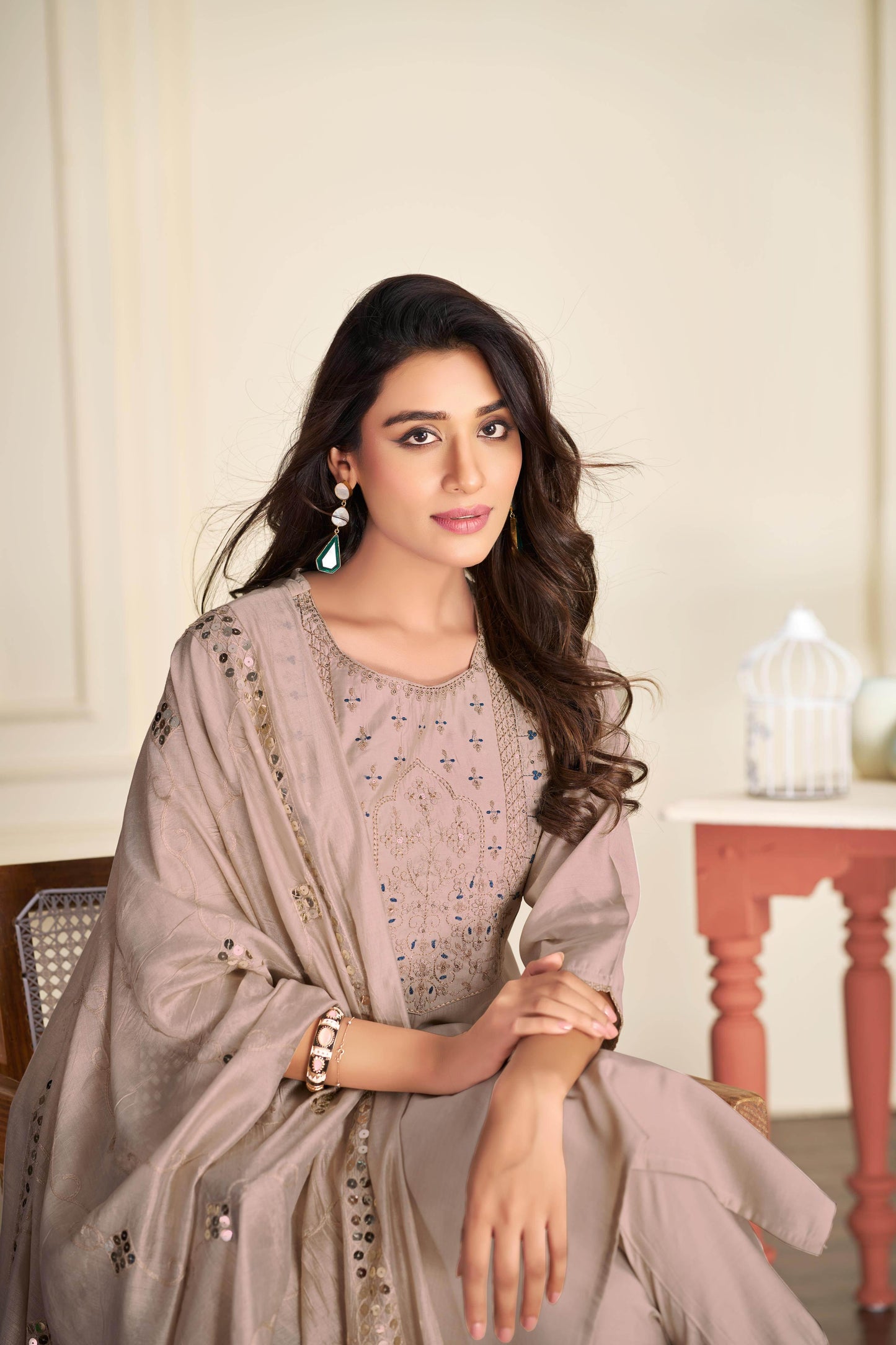 Prachi Silk Teal & Beige Kurta Set with Dupatta for Women - warehousetech13