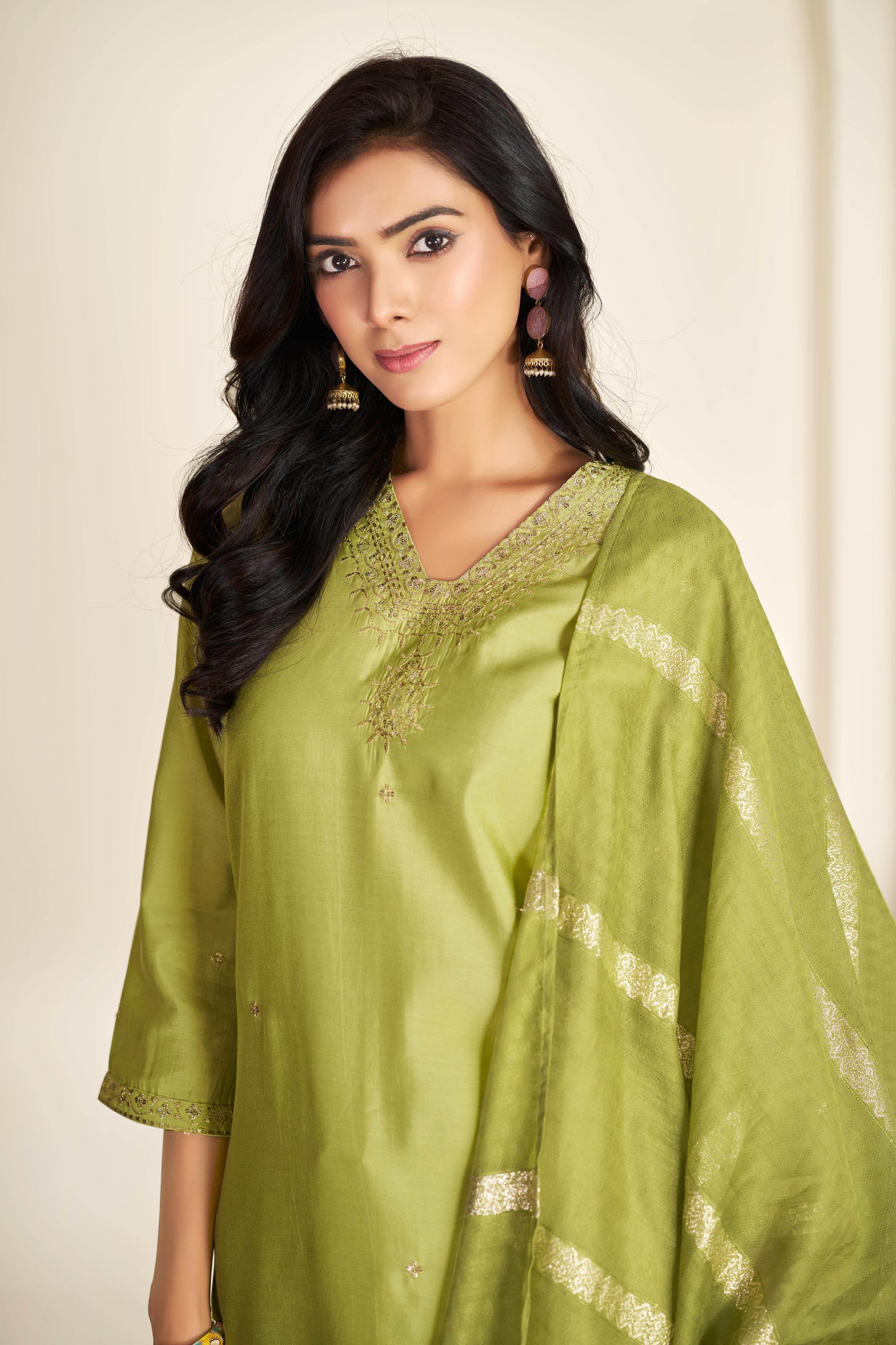 Nakshatra Green and Purple Silk Kurta Set with Dupatta – Elegant Festive Ethnic Wear for Women