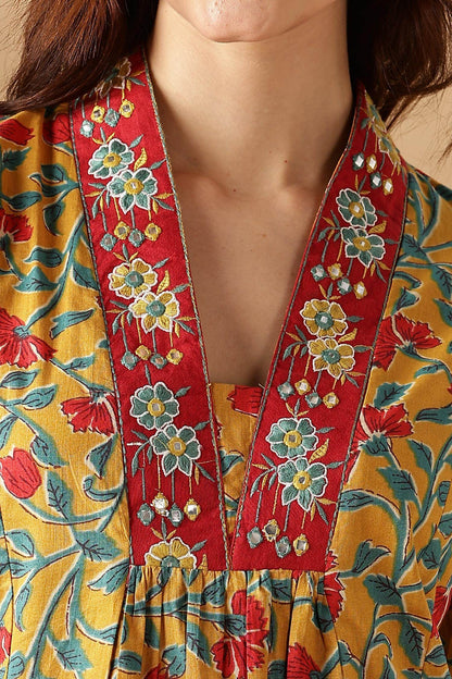 Anupriya Cotton Kurta Set for Women | Blue & Mustard with Dupatta