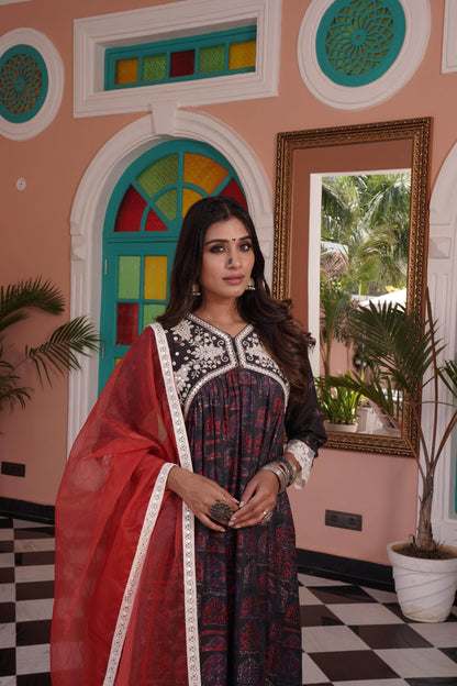 Bhumika Chanderi Red Kurta Set with Dupatta – Elegant Ethnic Wear for Women
