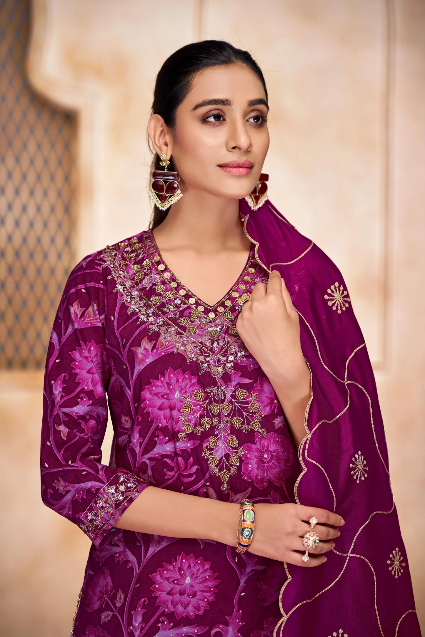 Rashmi Chanderi Navy & Pink Kurta Set with Dupatta - Elegant Modal Fabric Ethnic Wear - warehousetech13