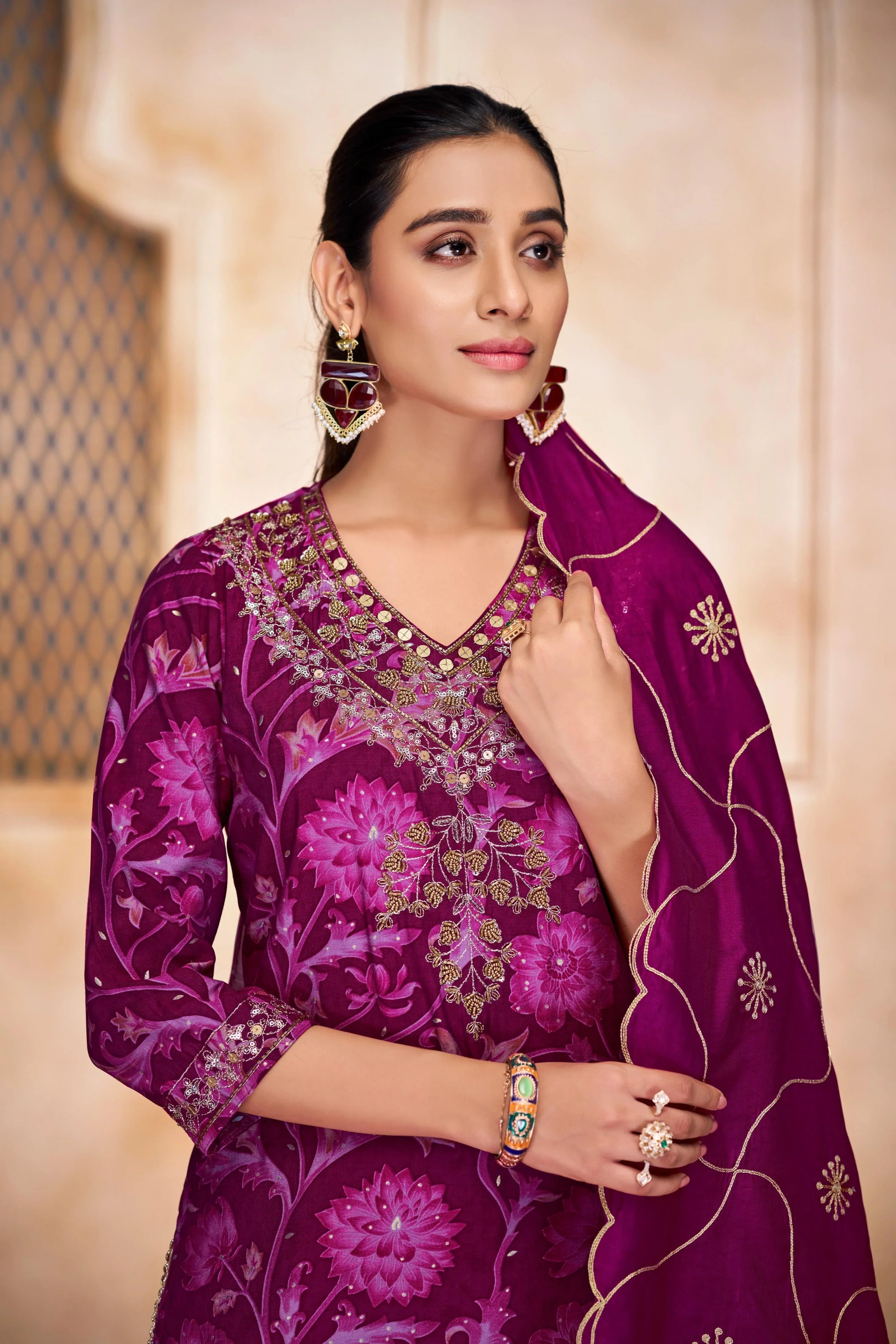 Rashmi Chanderi Navy & Pink Kurta Set with Dupatta - Elegant Modal Fabric Ethnic Wear - warehousetech13