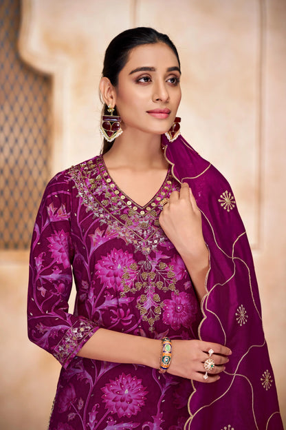 Rashmi Chanderi Navy & Pink Kurta Set with Dupatta - Elegant Modal Fabric Ethnic Wear - warehousetech13