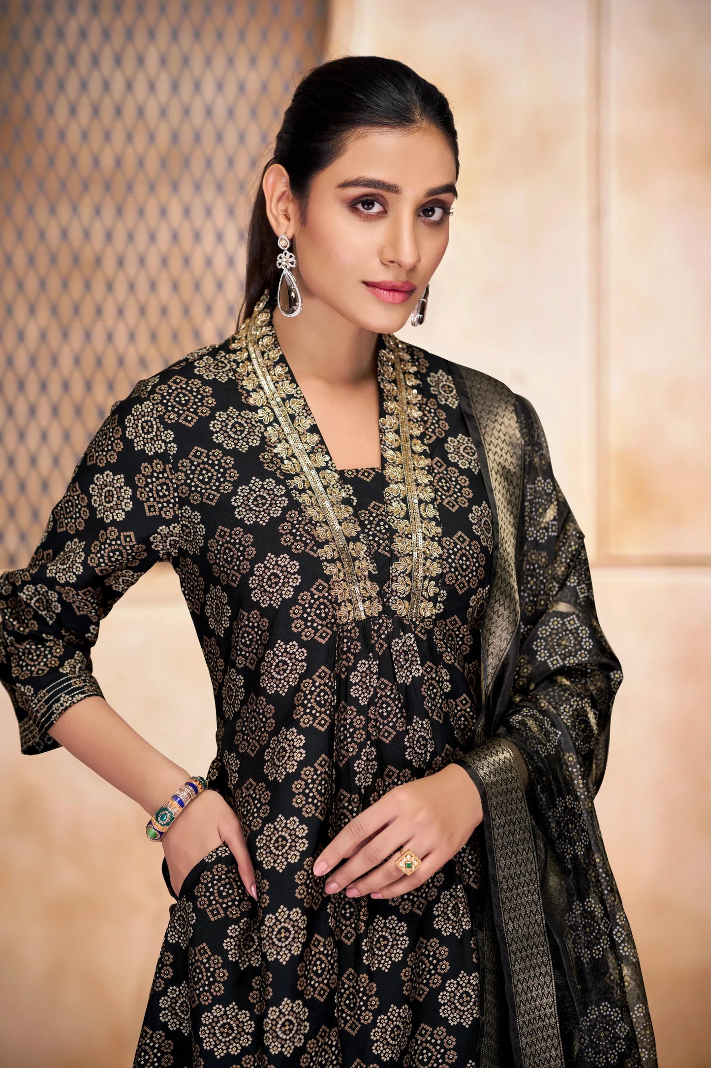 Rashmi Black & Blue Kurta Dupatta Set – Stylish Indian Ethnic Outfit - warehousetech13