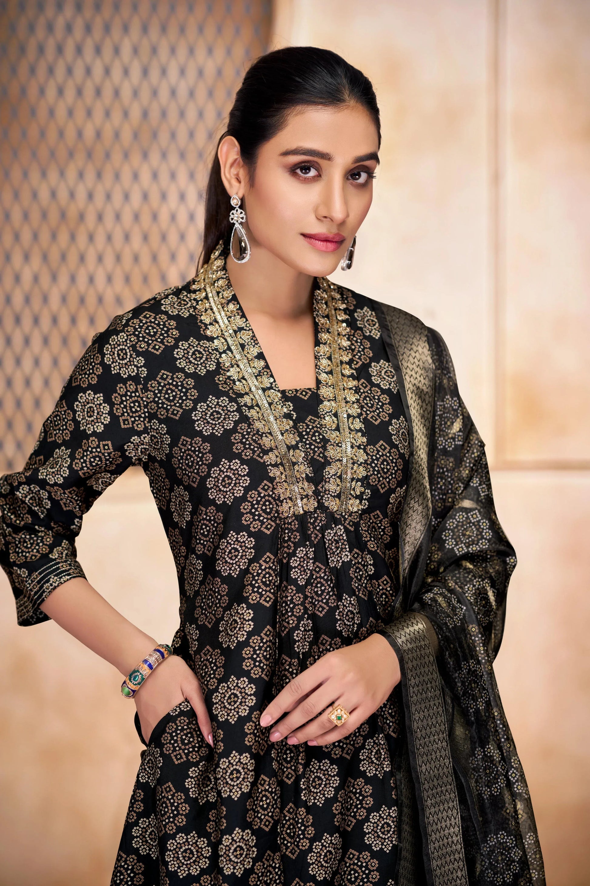 Rashmi Black & Blue Kurta Dupatta Set – Stylish Indian Ethnic Outfit - warehousetech13