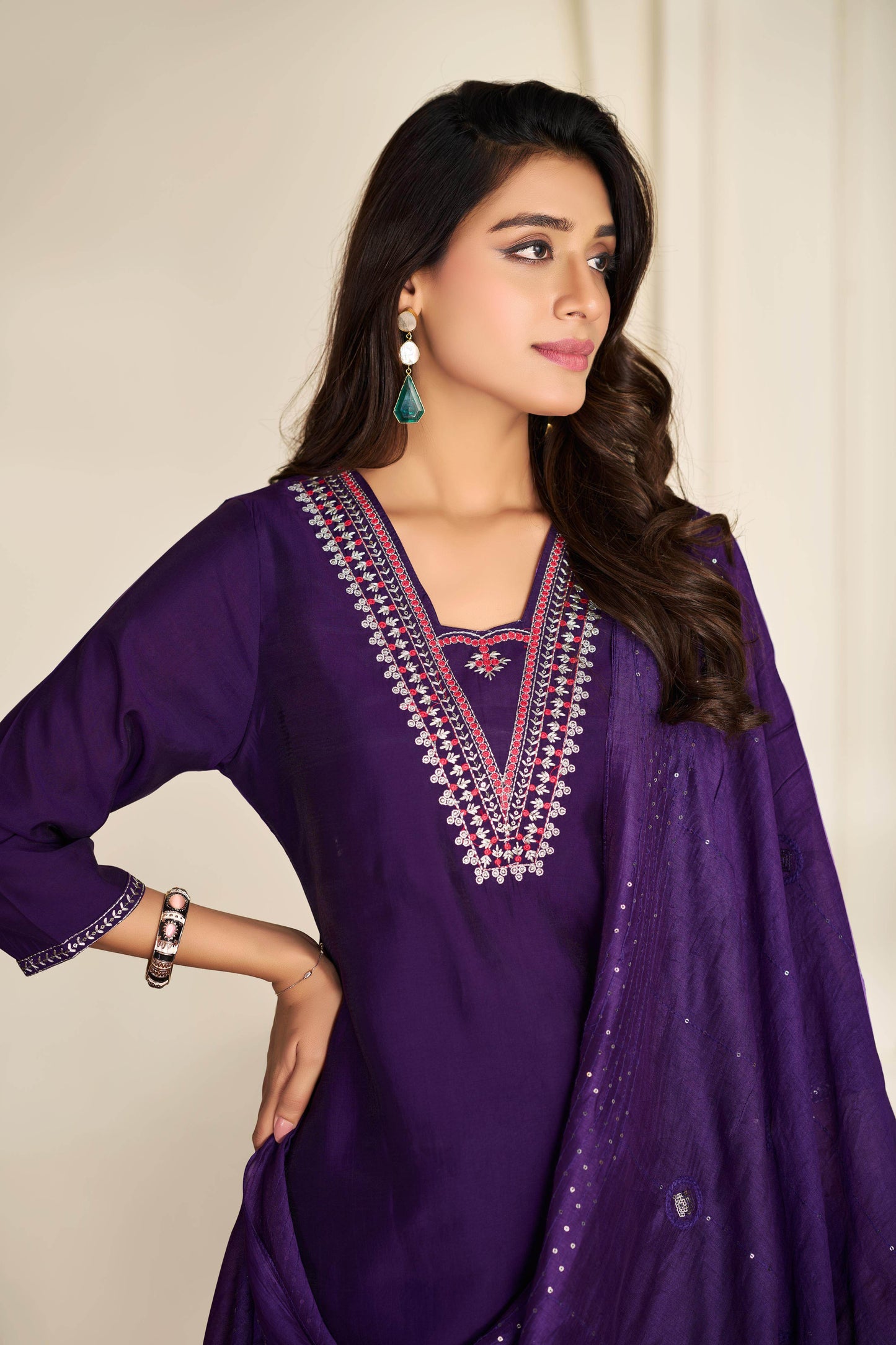 Tapasya Silk Purple and Green Kurta Set with Dupatta | Elegant Festive Wear for Women