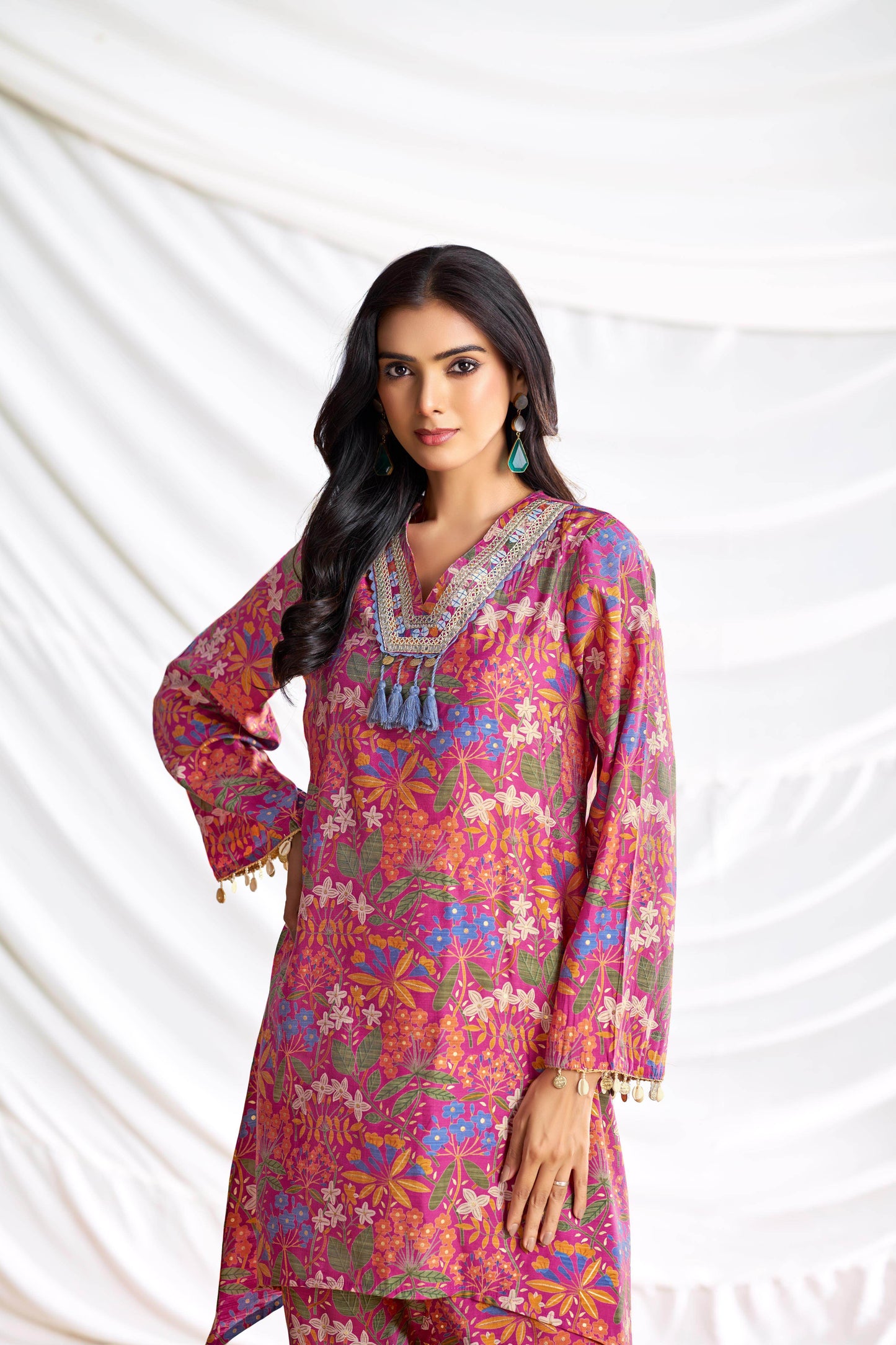 Dharvi Chanderi Fuschia & Blue Co-Ord Set - Elegant Ethnic Wear, Premium Chanderi Fabric