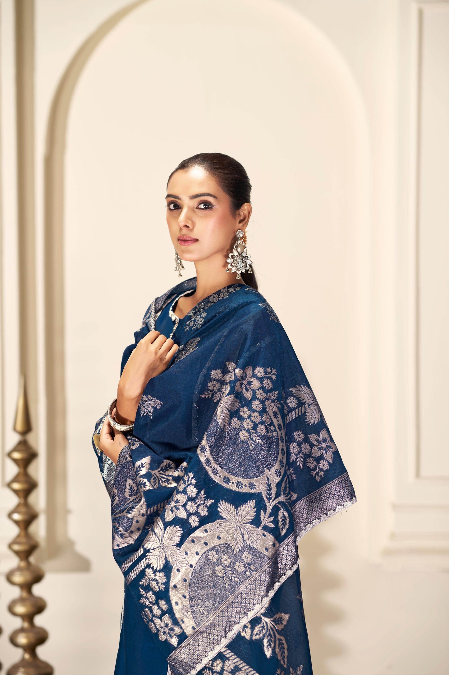 Almina Navy & Red Silk Kurta Set with Dupatta | Festive Ethnic Wear for Women