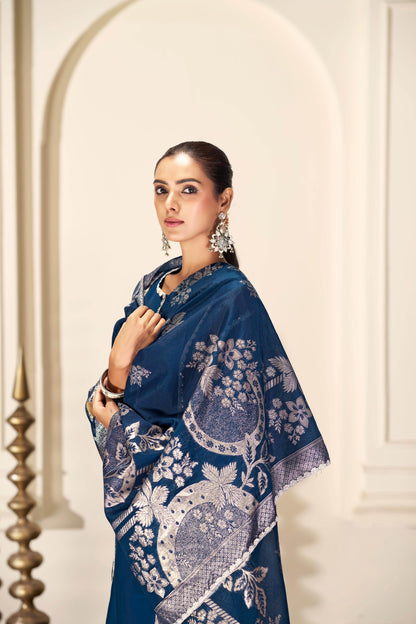 Almina Navy & Red Silk Kurta Set with Dupatta | Festive Ethnic Wear for Women