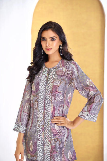 Saumya Mauve Rust Modal Chanderi Co-Ord Set with Embroidered Details