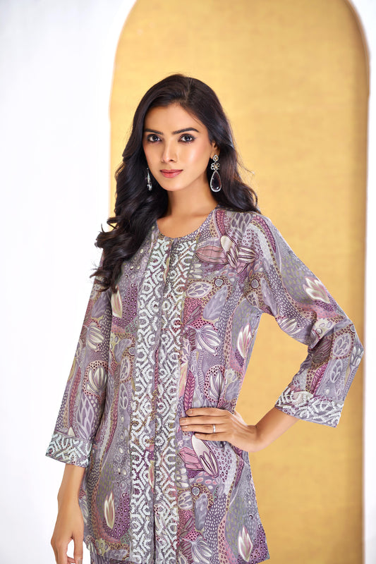 Saumya Mauve Rust Modal Chanderi Co-Ord Set with Embroidered Details