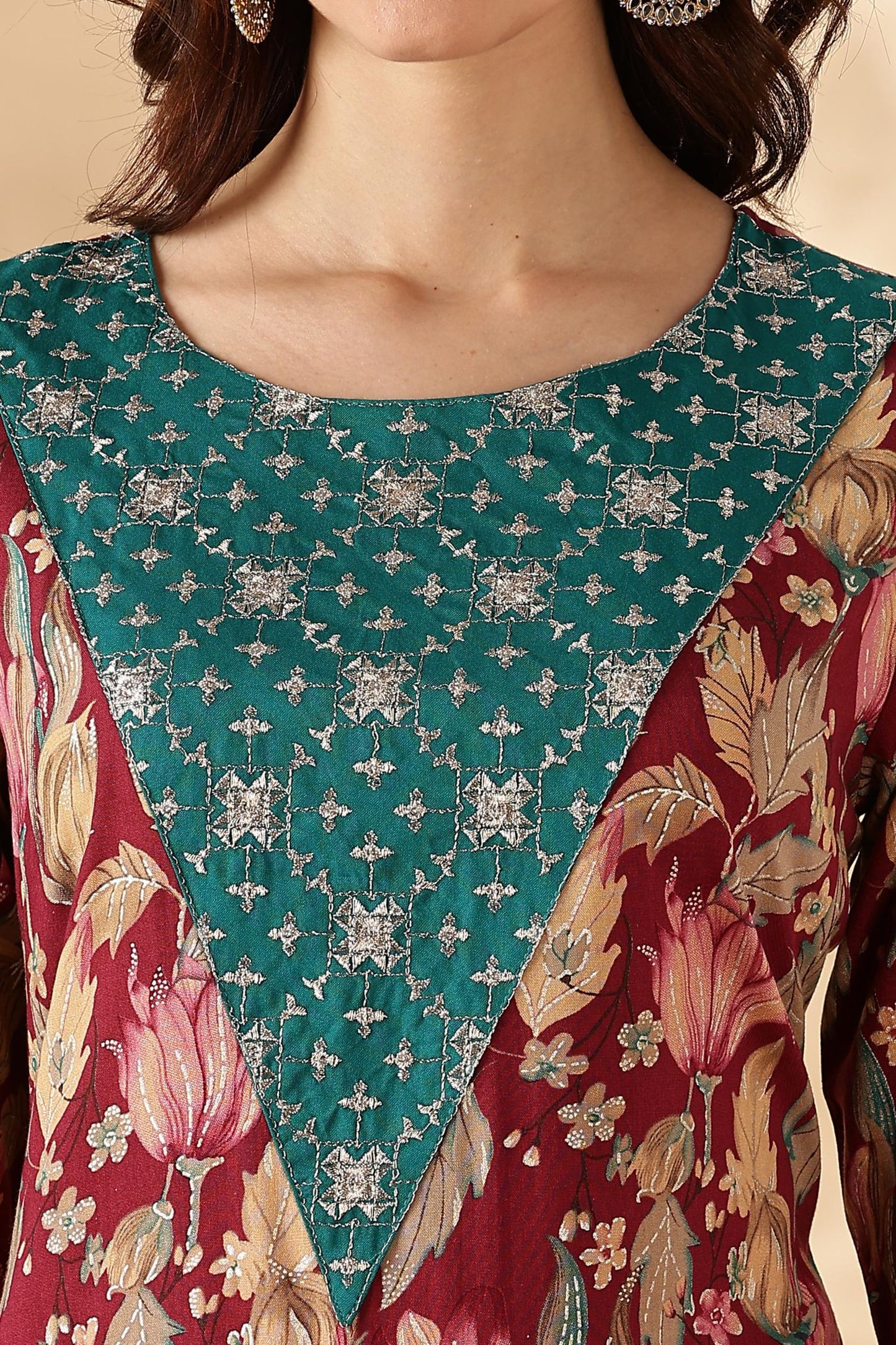 BulBul Areba Printed Wine & Olive Rayon Salwar Suit for Women – Elegant Ethnic Wear Set