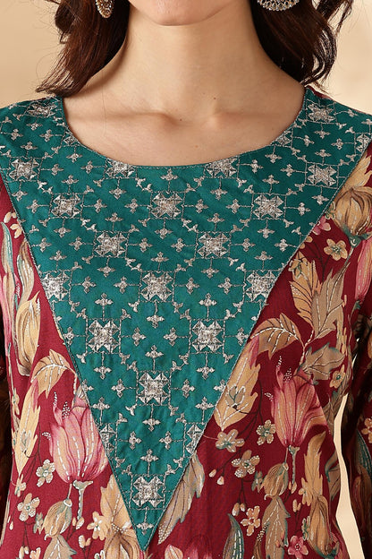 BulBul Areba Printed Wine & Olive Rayon Salwar Suit for Women – Elegant Ethnic Wear Set