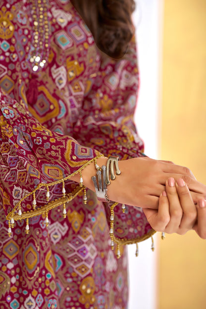 Pratiksha Modal Chanderi Co-Ord Set in Red & Olive - Printed Ethnic Wear