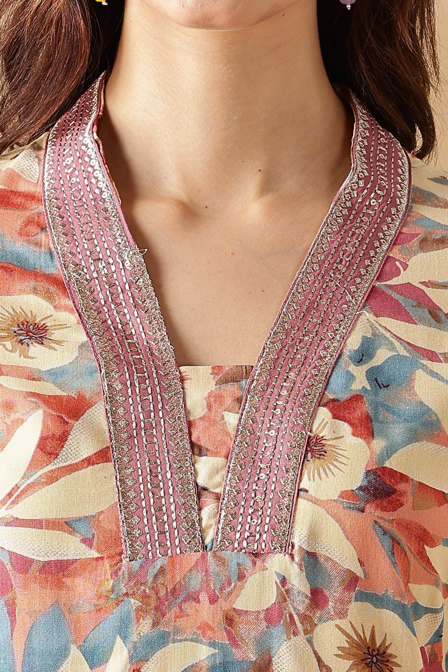 Designer Aafiya Green and Mauve Rayon Kurta with Dupatta Set