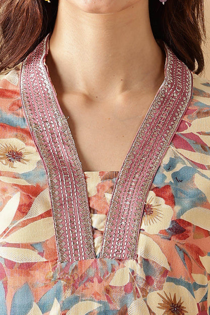 Designer Aafiya Green and Mauve Rayon Kurta with Dupatta Set