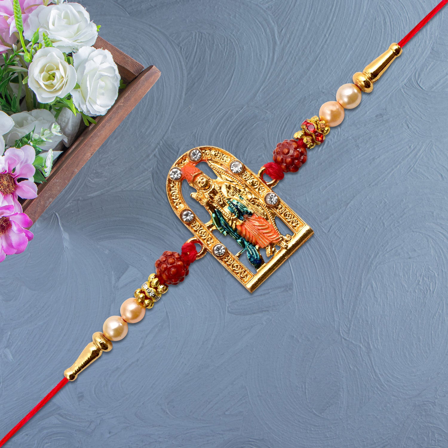 Ram Darbar Rakhi With Rudraksha Decorative Frame - warehousetech13