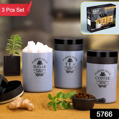 5766 Accurate Seal Tea Sugar Coffee Container - 3 Pcs Plastic Damru Shaped Tea Coffee Sugar Canisters Jar New Airtight Food Seal Containers For Salt Dry Fruit Grocery Multicolor (3 Pcs Set) - warehousetech13