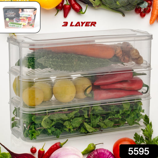 5595 3 Fridge Storage Container Fridge Organizer With Lid Stackable Fridge Storage Containers Plastic Freezer Storage Containers For Fish Meat Vegetables Fruits Pack Of 3pcs 1500ml Approx - warehousetech13