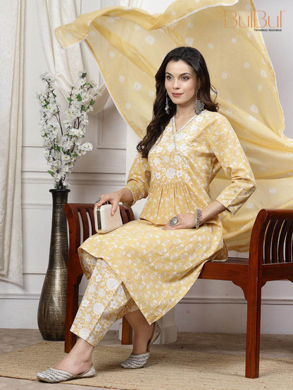Gulfam Cotton Off-White Kurta Set with Dupatta for Women | Elegant Ethnic Wear