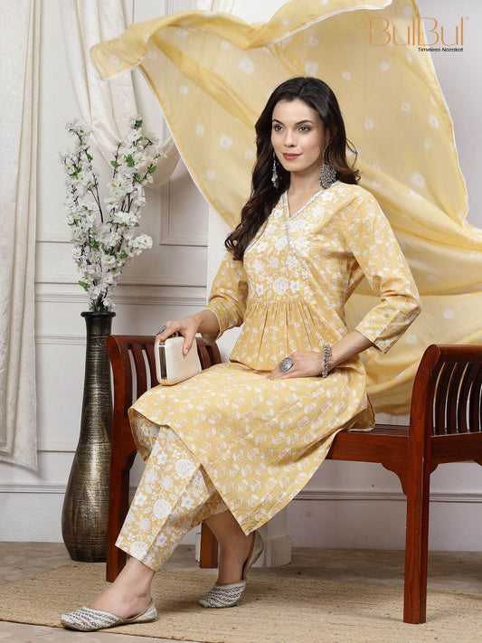 Gulfam Cotton Off-White Kurta Set with Dupatta for Women | Elegant Ethnic Wear