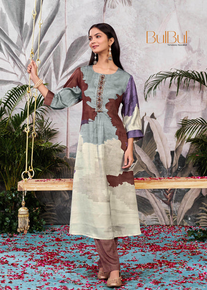 Tanya Silk Kurta Set in Purple & Pink – Soft Satin Fabric