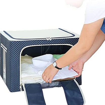 17641 Foldable Steel Frame Clothes Living Storage Organizer Handled Bag Box For Large Size Bedding Blankets Women Saree Toys Cloth Storage Box Bag (66 Liter) - warehousetech13