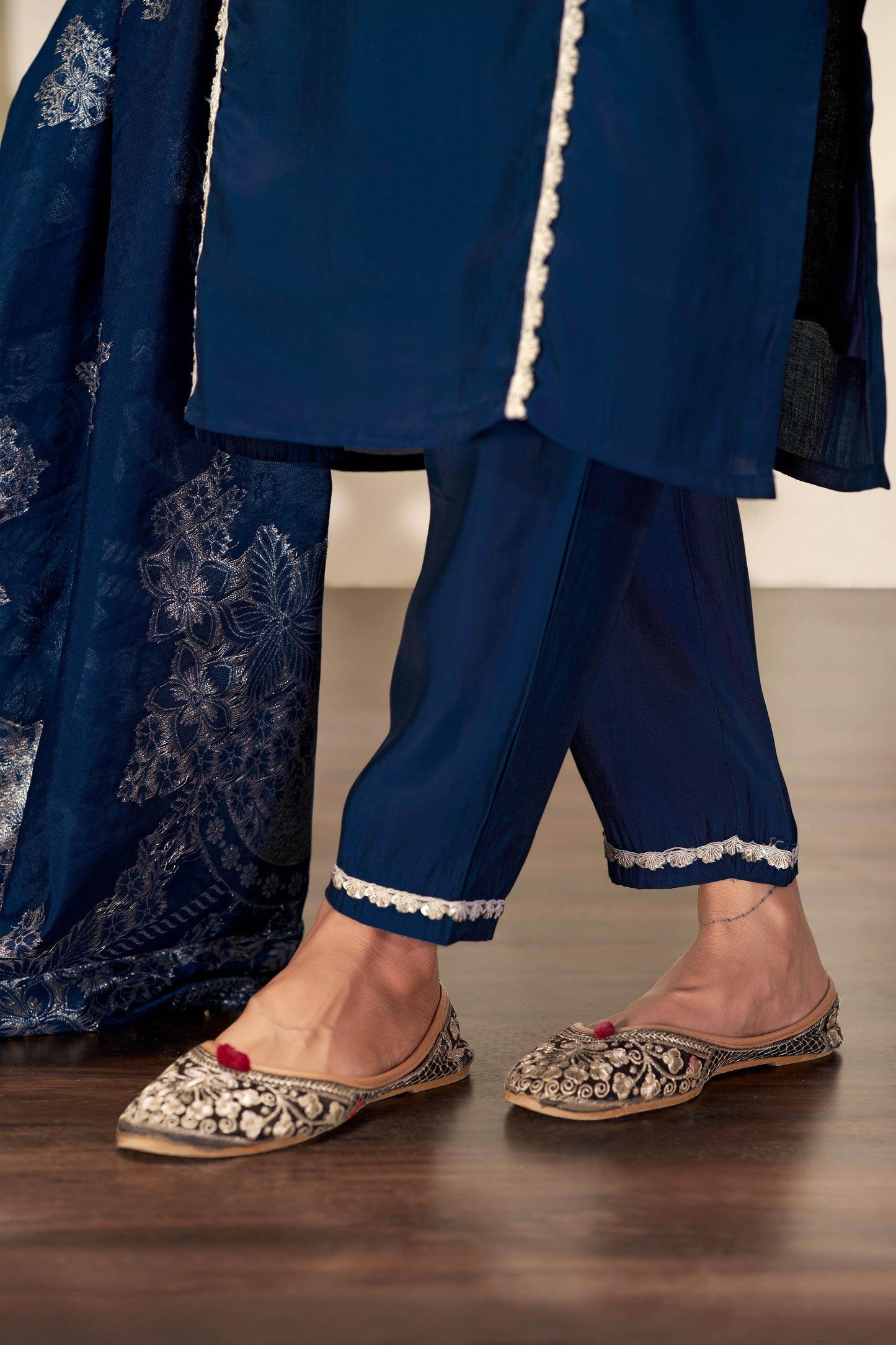 Almina Navy & Red Silk Kurta Set with Dupatta | Festive Ethnic Wear for Women