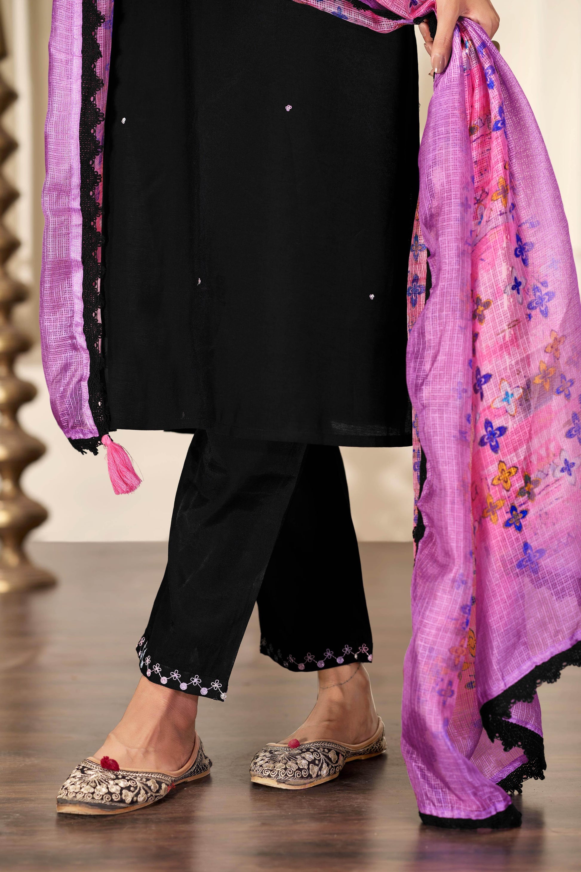 Bhumi Elegant Off-White & Black Silk Kurta Set with Dupatta for Women | Ethnic Festive Wear - warehousetech13